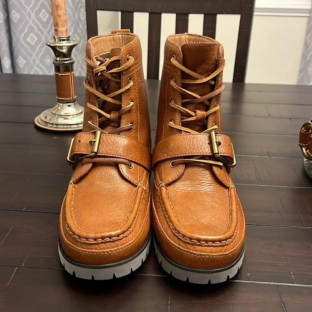 Polo Ralph Lauren Ranger Country Boots new brown tumbled leather Men’s Size 9